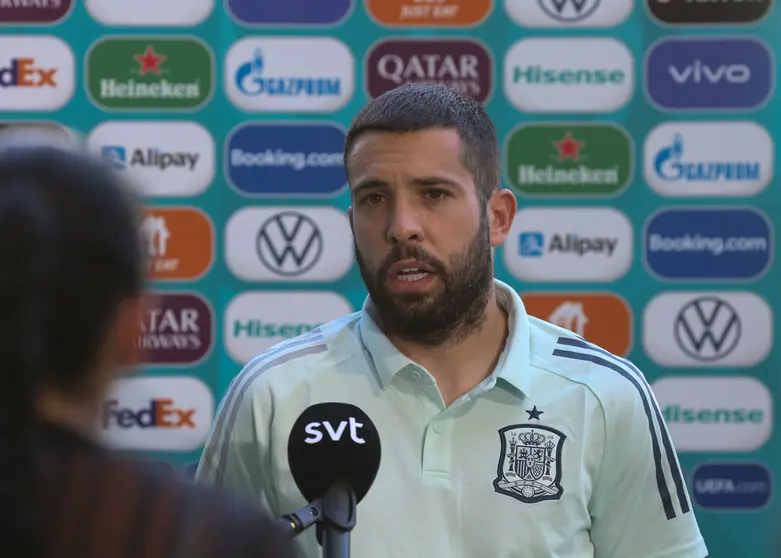 13 June 2021, Spain, Sevilla: Spain's Jordi Alba gives a press conference for the team's ahead of Monday's UEFA EURO 2020 championship Group E soccer match against Sweden. Photo: Cesar Luis de Luca/dpa