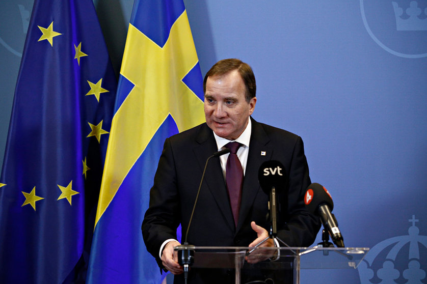 FILED - Swedish Prime Minister Stefan Lofven speaks during a press conference on the sidelines of the day two of the EU Summit on Brexit at the European Union headquarters. Lofven will start a visit to South Korea on 18 December 2019. Photo: -/European Council/dpa - ATTENTION: editorial use only and only if the credit mentioned above is referenced in full