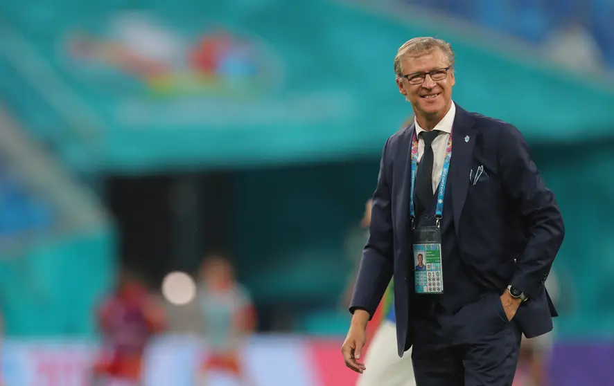 21 June 2021, Russia, Saint Petersburg: Finland coach Markku Kanerva pictured prior to the start of the UEFA EURO 2020 Group B soccer match between Finland and Belgium at Saint Petersburg stadium. Photo: Igor Russak/dpa.