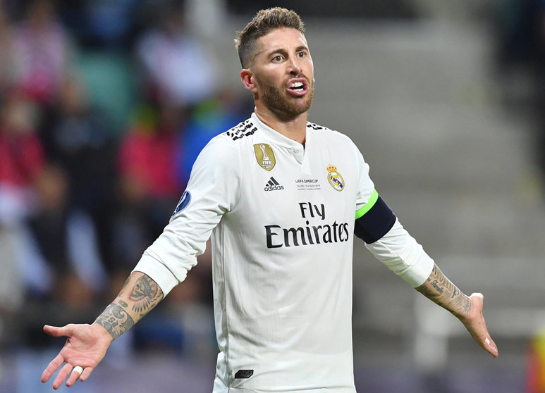 FILED - 15 August 2018, Estonia, Tallinn: Real Madrid's Sergio Ramos reacts during the UEFA Super Cup final soccer match between Real Madrid, and Atletico Madrid at the A. Le Coq Arena. Ramos is set to announce his departure from Real Madrid on Thursday, the Spanish top club have said. Photo: Marius Becker/dpa