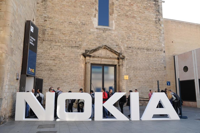 A Nokia logo can be seen at the hosting venue during the Barcelona Mobile World Congress. Photo: Andrej Sokolow/dpa.