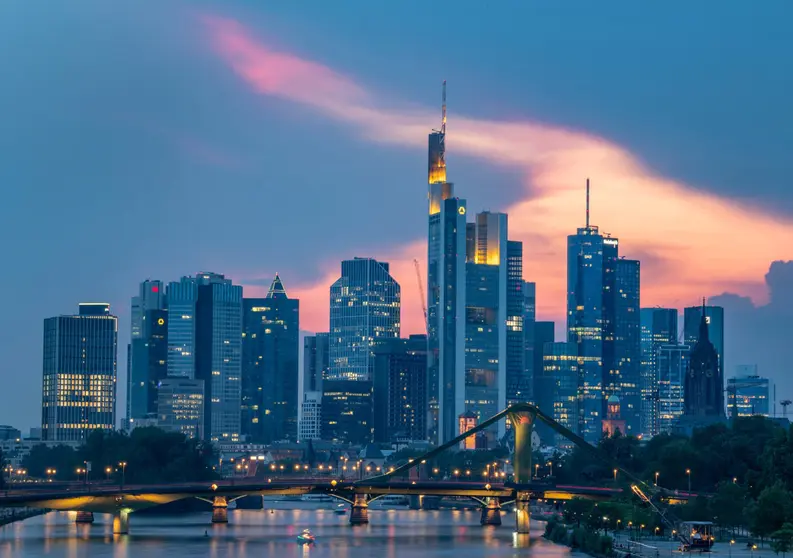 FILED - Frankfurt skyline Photo: Boris Roessler/dpa