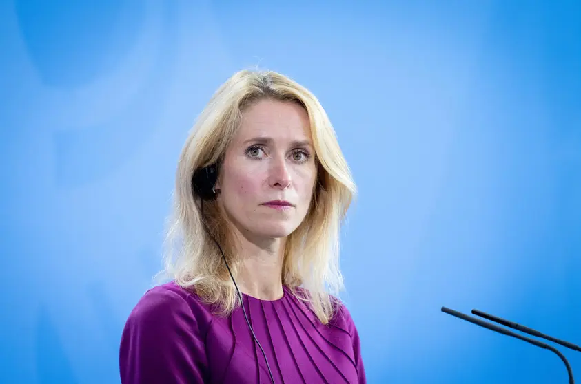 17 August 2021, Berlin: Estonia's Prime Minister Kaja Kallas speaks during a joint press conference with German Chancellor Angela Merkel, following their meeting at the Federal Chancellery. Photo: Kay Nietfeld/dpa POOL/dpa