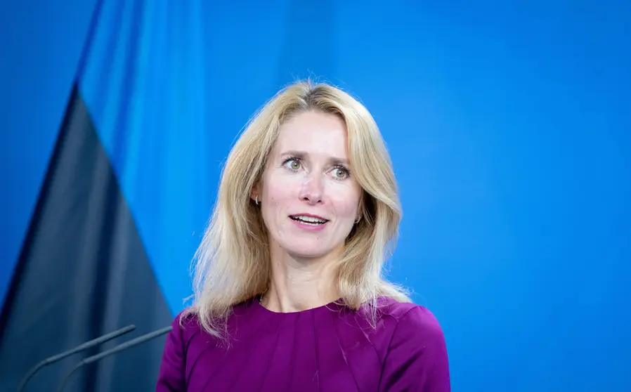 17 August 2021, Berlin: Estonia's Prime Minister Kaja Kallas speaks during a joint press conference with German Chancellor Angela Merkel, following their meeting at the Federal Chancellery. Photo: Kay Nietfeld/dpa POOL/dpa