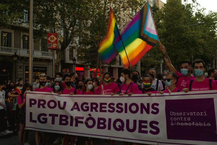 FILED - Members of the LGBT community take part in a protest against homophobia and transphobia. After the homophobic crime of Spanish 24 years-old Samuel Luiz, thousands of people went to the street in memory of Samuel Luiz and to condemn the last assaults against LGTBI people in Spain. Photo: Matthias Oesterle/ZUMA Press Wire/dpa