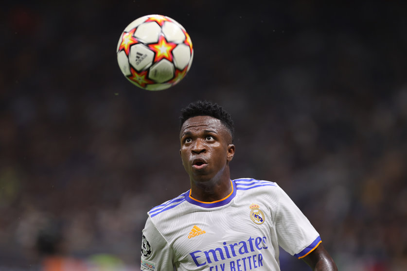 15 September 2021, Italy, Milan: Real madrid's Vinicius Junior in action during the UEFA Champions League group D soccer match between Inter Milan and Real Madrid at vSan Siro Stadium. Photo: Fabrizio Carabelli/LPS via ZUMA Press Wire/dpa