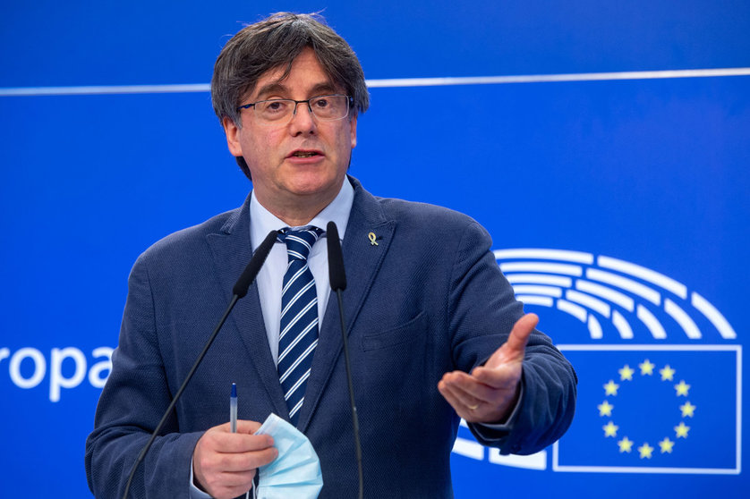 FILED - Catalan MEP Carles Puigdemont holds a press conference regarding his immunity at the European Parliament in Brussels. Photo: Jan Van De Vel/European Parliament/dpa - ATTENTION: editorial use only and only if the credit mentioned above is referenced in full