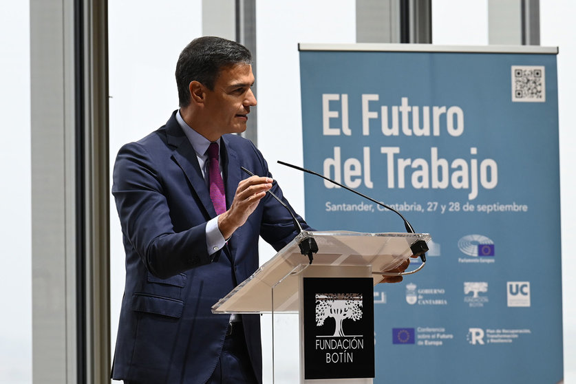 Prime Minister Pedro Sánchez, speaking at the conference 'Dialogues on the Future of Work'. Photo: La Moncloa.