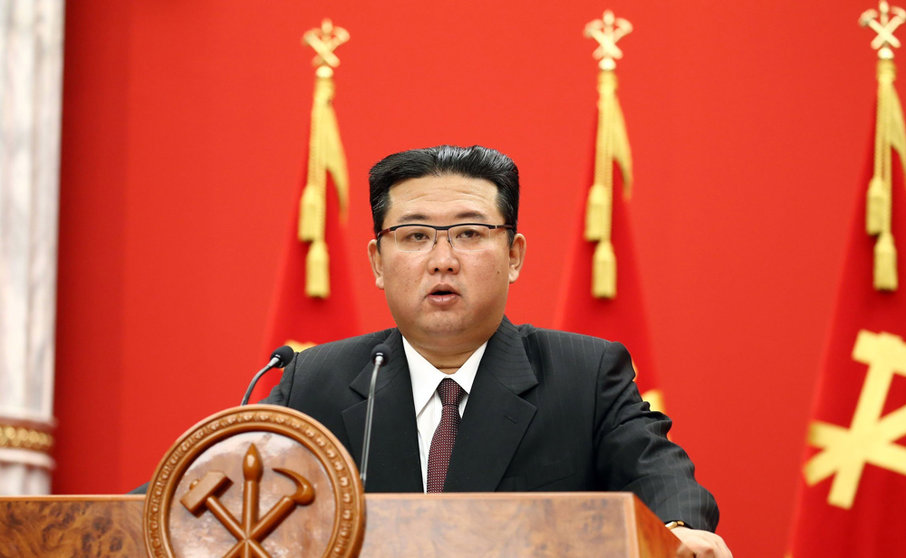 HANDOUT - 10 October 2021, North Korea, Pyongyang: A photo provided by the North Korean Central News Agency (KCNA) on 11 October 2021 shows North Korean Leader Kim Jong Un speaking at an event celebrating the 76th anniversary of the country's Workers' Party. Photo: -/KCNA /dpa
