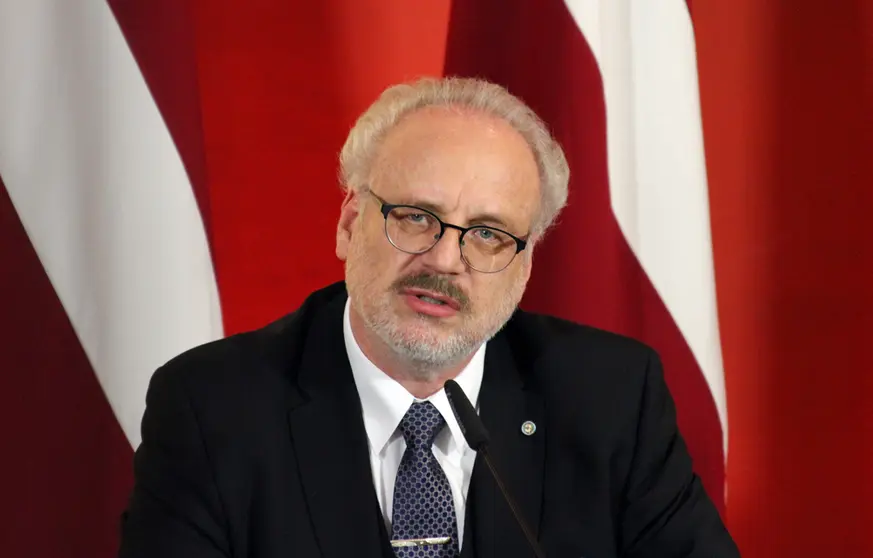 FILED - 29 May 2019, Latvia, Riga: Egils Levits, the new President of Latvia, speaks at a press conference in the Red Hall of the Latvian Parliament in Riga. Levits has tested positive for the coronavirus, his office announced on Thursday. Photo: Alexander Welscher/dpa