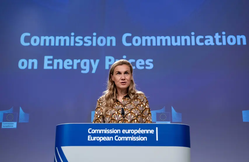 HANDOUT - 13 October 2021, Belgium, Brussels: European Commissioner for Energy Kadri Simson speaks during a press conference on Energy price crisis following a meeting of the European Commission. Photo: Jennifer Jacquemart/European Commission/dpa - ATTENTION: editorial use only and only if the credit mentioned above is referenced in full