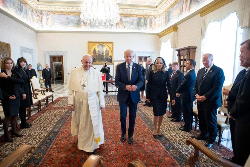 29 October 2021, Vatican, Vatican City: Pope Francis receives US President Joe Biden and First lady Jill Biden at the Apostolic Palace in the Vatican. Photo: Vatican Media/ANSA via ZUMA Press/dpa.