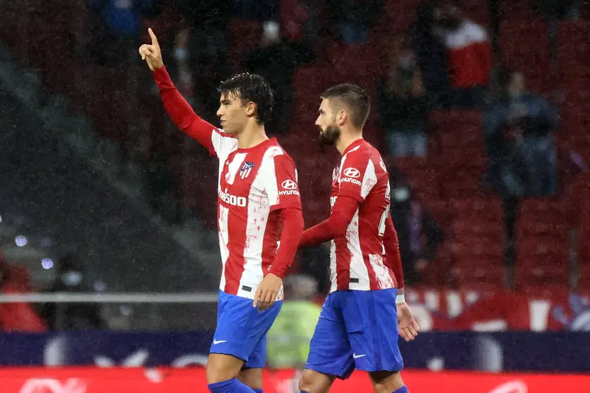 31 October 2021, Spain, Madrid: Atletico Madrid's Joao Felix celebrates scoring his side's third goal during the Spanish La Liga soccer match between Atletico Madrid and Real Betis at Wanda Metropolitano Stadium. Photo: Jose Luis Contreras/DAX via ZUMA Press Wire/dpa.