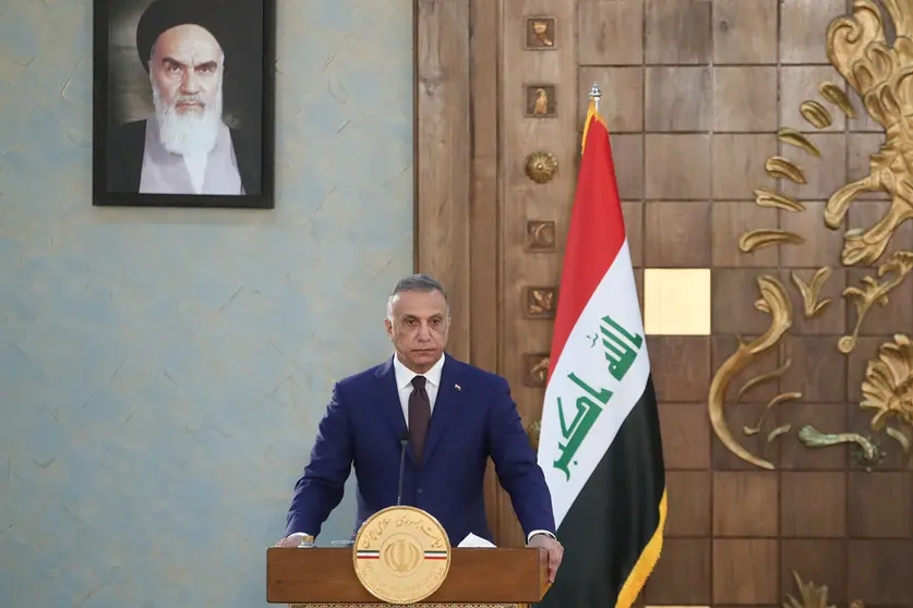 FILED - 12 September 2021, Iran, Tehran: Iraqi Prime Minister Mustafa Al-Kadhimi speaks during a joint press conferene with Iranian President Ebrahim Raisi (Not Pictured). Iraqi Prime Minister Mustafa al-Kadhimi on Sunday survived an assassination attempt targeting his home using three drones carrying explosives, the Interior Ministry said. Photo: -/Iranian Presidency/dpa - ATTENTION: editorial use only and only if the credit mentioned above is referenced in full