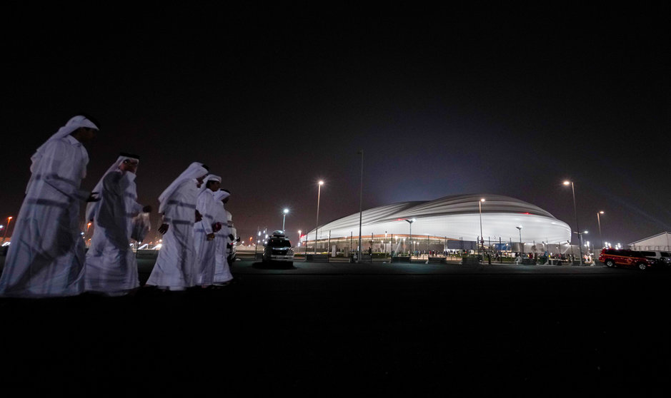 FILED - Fans arrive for the opening of the Al-Wakrah stadium, one of eight arenas for the 2022 World Cup which begins in 12 months. Photo: Sharil Babu/dpa.