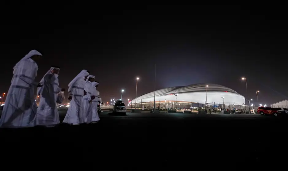 FILED - Fans arrive for the opening of the Al-Wakrah stadium, one of eight arenas for the 2022 World Cup which begins in 12 months. Photo: Sharil Babu/dpa.