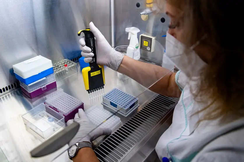 29 November 2021, Czech Republic, Trutnov: An employee of the microbiological laboratory of the Trutnov Hospital evaluates tests for COVID-19. The first case of the coronavirus variant Omicron in the Czech Republic has been confirmed after further laboratory tests. Photo: Taneèek David/CTK/dpa.