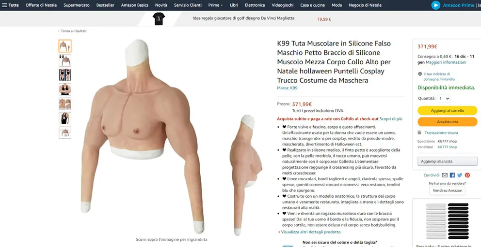 Silicone arm like the one used by the Italian man to try to deceive doctors. Image: Screenshot from Amazon website.