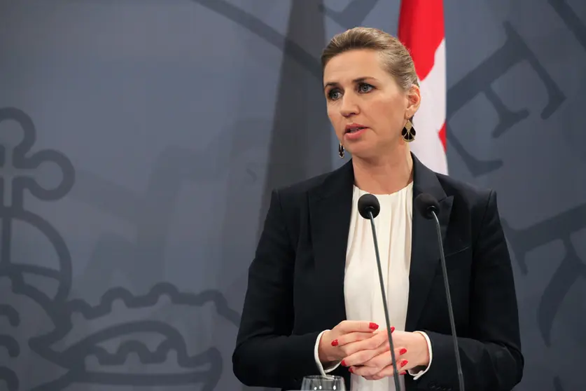 FILED - Danish Prime Minister Mette Frederiksen speaks at a Nordic Council press conference in Copenhagen in this file shot from November 3, 2021. Photo: Steffen Trumpf/dpa.