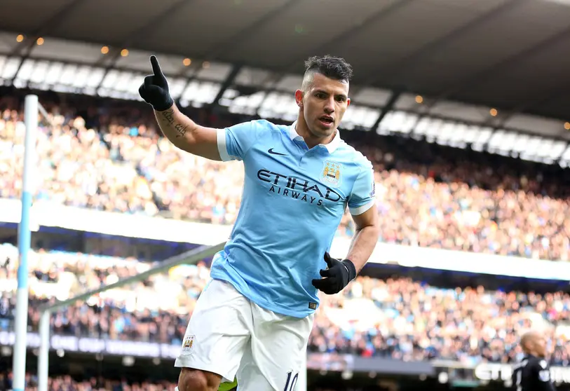 FILED - 05 March 2016, United Kingdom, Manchester: Manchester City's Sergio Aguero celebrates scoringhis side's third goal during the English Premier League soccer match between Manchester City and Aston Villa at the Etihad Stadium. Sergio Aguero has announced his retirement from football at the age of 33. Photo: Martin Rickett/PA Wire/dpa.