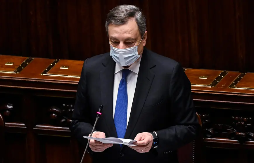 15 December 2021, Italy, Rome: Italian Prime Minister Mario Draghi reports to the Italian Lower House ahead of this week's European Council summit. Photo: Riccardo Antimiani/ANSA via ZUMA Press/dpa.