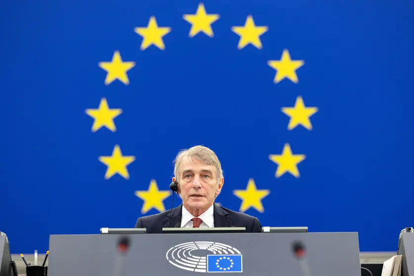 FILED - 15 December 2021, France, Strasbourg: European Parliament President David Sassoli chairs a plenary session at the European Parliament in Strasbourg. Photo: Alexis Haulot/EU Parliament/dpa - ATTENTION: editorial use only and only if the credit mentioned above is referenced in full.