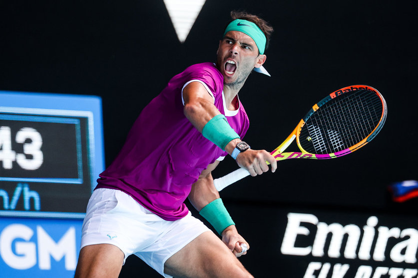 23 January 2022, Australia, Melbourne: Spanish tennis player Rafael Nadal celebrates after defeating France's Adrian Mannarino during their men's singles tennis match on Day 7 of the 2022 Australian Open at Melbourne Park. Photo: Chris Putnam/ZUMA Press Wire/dpa.