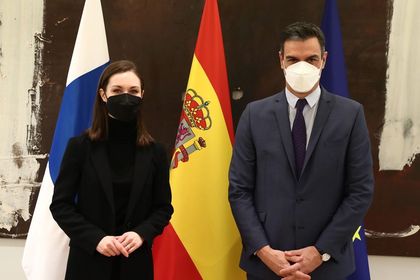 26/1/2022. Spanish Prime Minister Pedro Sanchez (R) and his Finnish counterpart, in Madrid. Photo: La Moncloa.