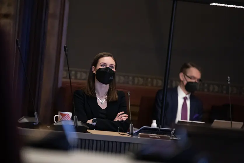 02/02/2022 Finnish Prime Minister Sanna Marin during government negotiations. Photo: Lauri Heikkinen/Vnk.