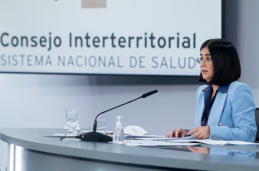 02 February 2022, Spain, Madrid: Spanish Health Minister Carolina Darias holds a press conference after the meeting of the Interterritorial Council of the National Health System. Photo: Europa Press/A.Ortega.Pool/EUROPA PRESS/dpa