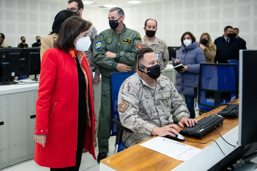 12/29/2021 Minister of Defence Margarita Robles during a recent visit to Ala 12 at the Torrejón Air Base Photo:Ricardo Pérez/MDE.