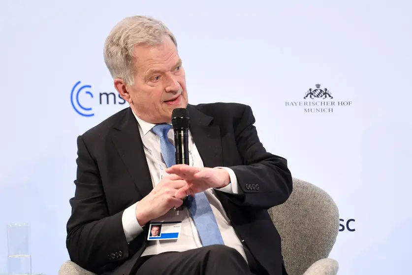 19 February 2022, Bavaria, Munich: Finland's President Sauli Niinisto speaks at the 58th Munich Security Conference. Photo: Tobias Hase/dpa.