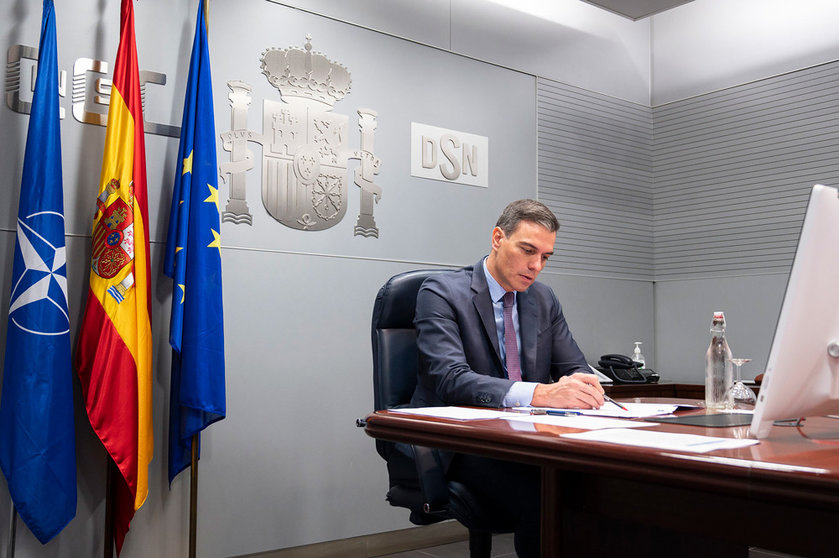 02/25/2022. Prime Minister Pedro Sánchez, has participated, by videoconference, in the meeting of Heads of State and Government of the North Atlantic Treaty Organization (NATO) to address the situation in Ukraine.