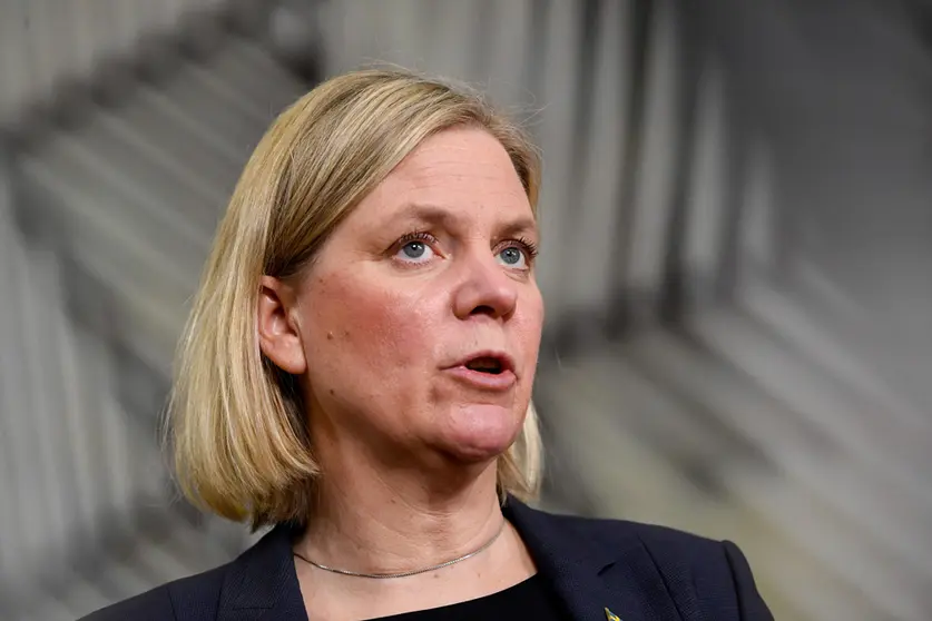 HANDOUT - 24 February 2022, Belgium, Brussels: Sweden's Prime Minister Magdalena Andersson arrives to attend the Special meeting of the European Council on the situation in Ukraine. Photo: Alexandros Michailidis/EU Council/dpa - ATTENTION: editorial use only and only if the credit mentioned above is referenced in full.