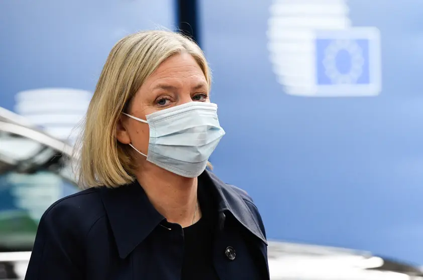 FILED - 17 February 2022, Belgium, Brussels: Magdalena Andersson, Prime Minister of Sweden, arrives for an informal meeting of the members of the European Council to discuss the situation on the Ukraine-Russia borders. Photo: -/European Council/dpa - ATTENTION: editorial use only and only if the credit mentioned above is referenced in full.