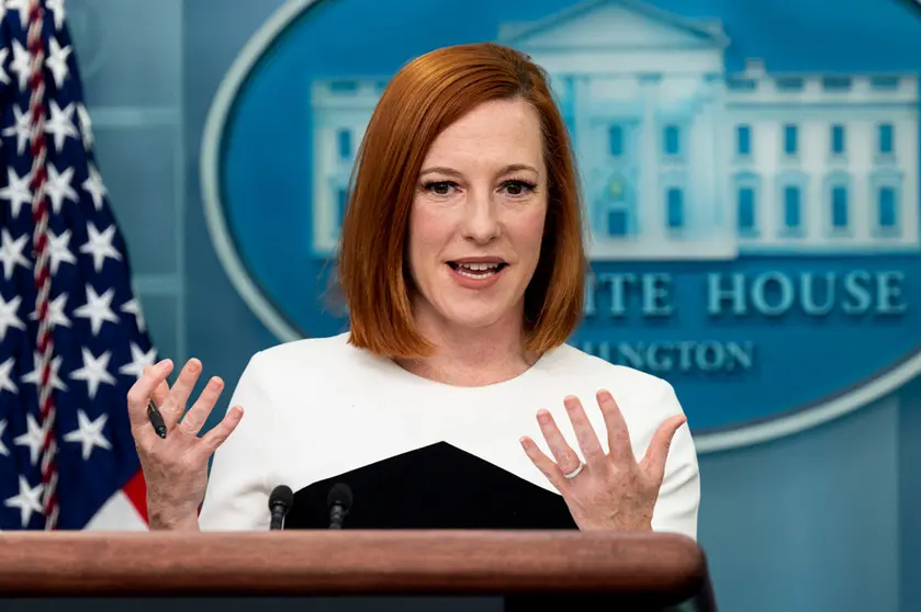 14 March 2022, US, Washington: White House press secretary Jen Psaki speaks during a press briefing at the White House. Photo: Michael Brochstein/ZUMA Press Wire/dpa.