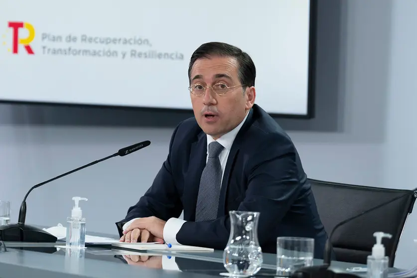 01/11/2022. The Minister of Foreign Affairs, European Union and Cooperation, Jose Manuel Albares at a press conference after the meeting of the Council of Ministers. Photo: Moncloa.