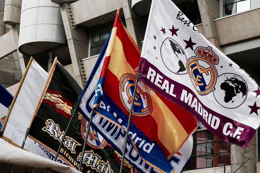 Real Madrid flags outside the Santiago Bernabeu stadium. Photo: Pixabay.