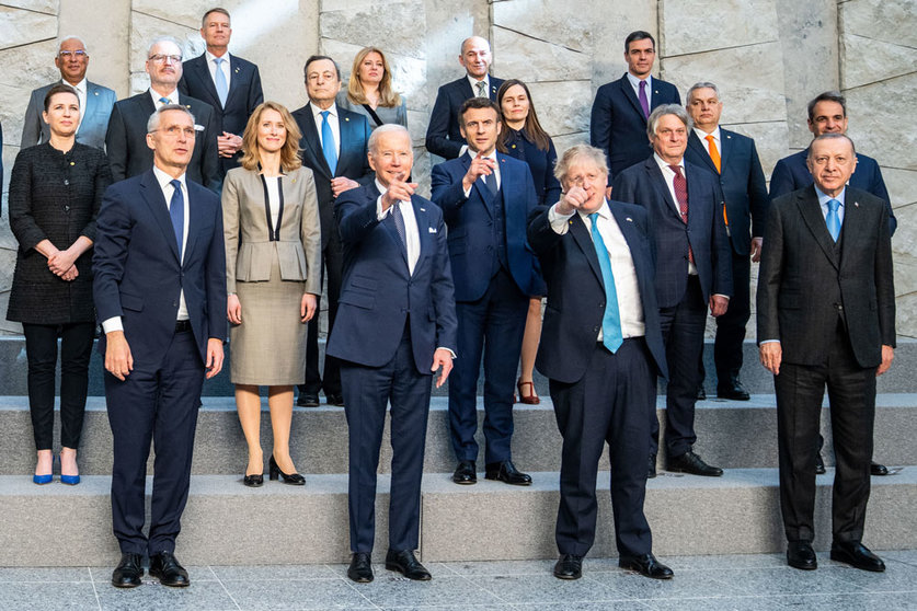 24 March 2022, Belgium, Brussels: NATO heads of state and government pose for a family photo at the NATO headquarters before the start of a special meeting of NATO Leaders to discuss Russia's invasion of Ukraine. Photo: Michael Kappeler/dpa.