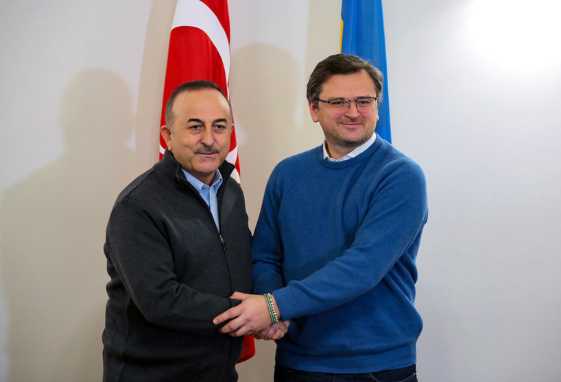 17 March 2022, Ukraine, Lviv: Ukrainian Foreign Minister Dmytro Kuleba attends a meeting with his Turkish counterpart Mevlut Cavusoglu in Lviv. Photo: -/Ukrinform/dpa.