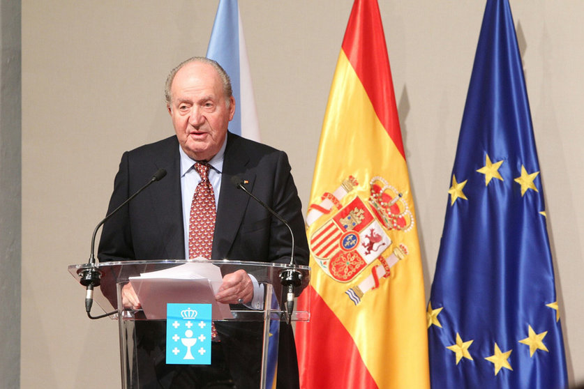 23/03/2018. The former Spanish king Juan Carlos is portrayed during his intervention in an institutional act to receive the credential as Ambassador of Honor of the Camino de Santiago, in Santiago de Compostela. Photo: © Casa de S.M. el Rey.