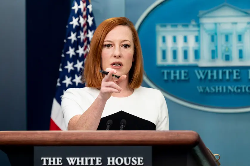 14 March 2022, US, Washington: White House press secretary Jen Psaki speaks during a press briefing at the White House. Photo: Michael Brochstein/ZUMA Press Wire/dpa.