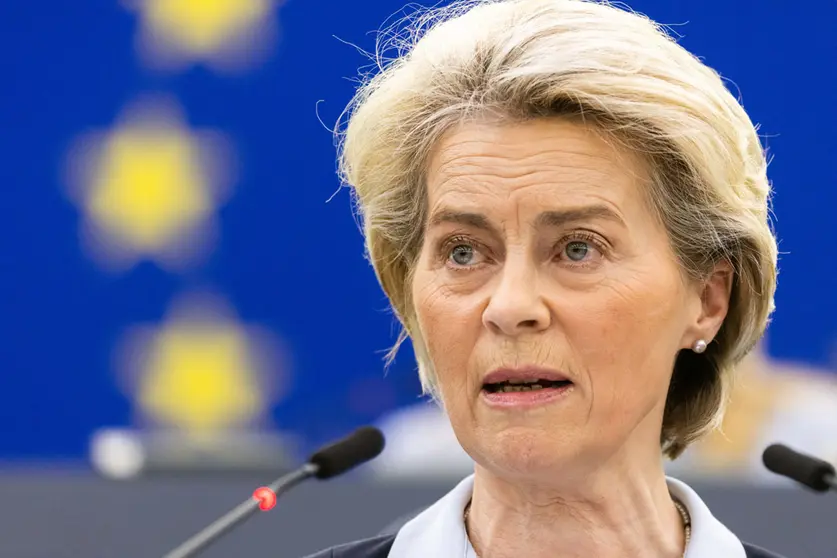 06 April 2022, France, Strasbourg: President of the European Commission Ursula von der Leyen speaks during a plenary session of the European Parliament. Photo: Philipp von Ditfurth/dpa.