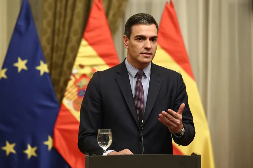 16/03/2022. Prime Minister Pedro Sánchez, during a joint press conference that he offered with the Prime Minister of Slovakia, Eduard Heger. Photo: La Moncloa.