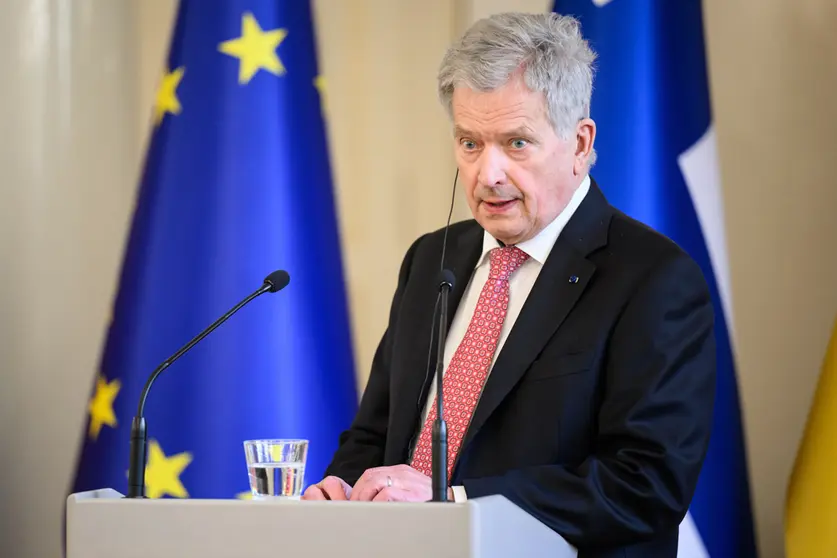 FILED - 08 April 2022, Finland, Helsinki: Finnish President Sauli Niinisto speaks during a press conference with German President Steinmeier. Photo: Bernd von Jutrczenka/dpa.