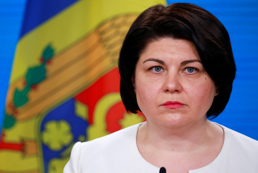 05 April 2022, Berlin: Moldovan Prime Minister Natalia Gavrilita speaks during a press conference after the conference in support of Moldova, which had the largest influx of refugees per capita since the war against Ukraine began. Photo: Hannibal Hanschke/Reuters Pool/dpa.