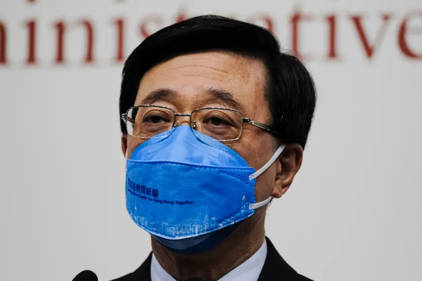 08 May 2022, China, Hong Kong: Hong Kong Chief Executive-elect John Lee Ka-Chiu attends a press conference after being elected at the Exhibition and Convention Centre. Photo: Keith Tsuji/ZUMA Press Wire/dpa.