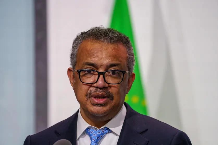 FILED - 16 February 2022, Hessen, Marburg: Tedros Adhanom Ghebreyesus, Director General of the World Health Organization, speaks to the press. The chief of the World Health Organization called on pharmaceutical companies to lower their prices for Covid-19 drugs in order to make them more widely available. Photo: Andreas Arnold/dpa.