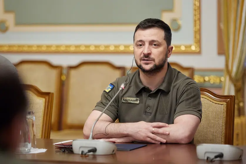 FILED - 22 May 2022, Ukraine, Kiev: Ukrainian President Volodymyr Zelensky attends talks with Polish President Andrzej Duda in Kiev. Zelensky said he has faith in victory as the Russian war against his country reached the 100-day mark. Photo: -/Ukrainian Presidency/dpa - ATTENTION: editorial use only and only if the credit mentioned above is referenced in full.