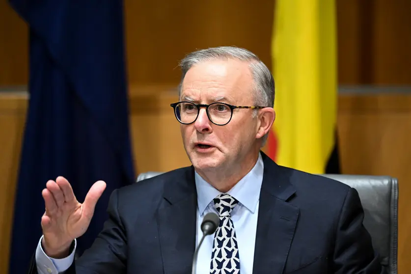 17 June 2022, Australia, Canberra: Australian Prime Minister Anthony Albanese speaks to the media during a press conference at Parliament House in Canberra. Photo: Lukas Coch/AAP/dpa.